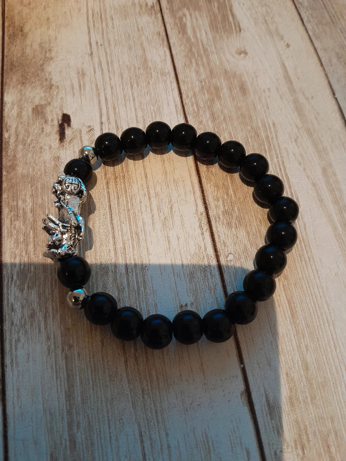 Bracelet Feng Shui,  en obsidienne noire, richesse et chance